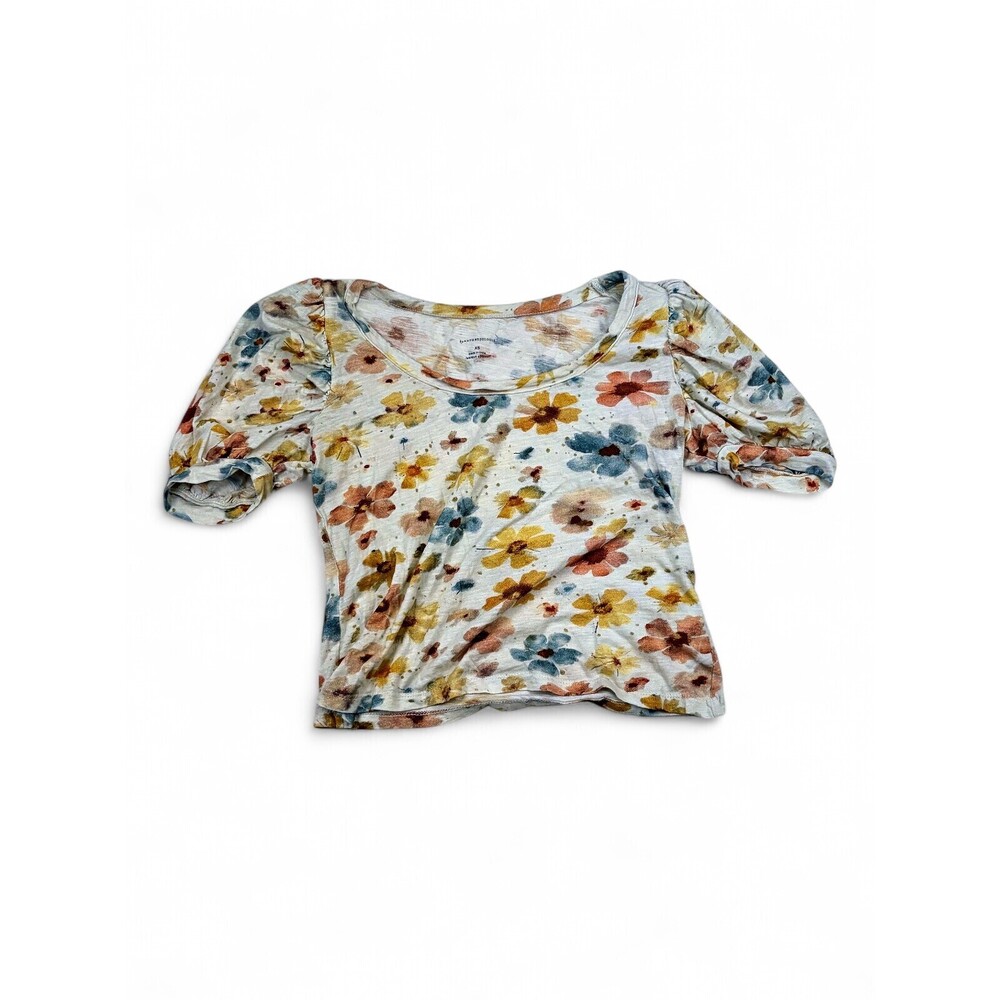 Anthropologie Floral Puff-Sleeve Cotton Scoop Tee XS